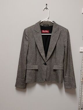 MaxMara Gray Herringbone Single-Button Blazer